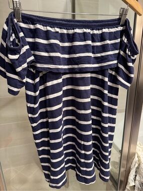 Old Navy Striped Navy Blue and White Off The Shoulder Top